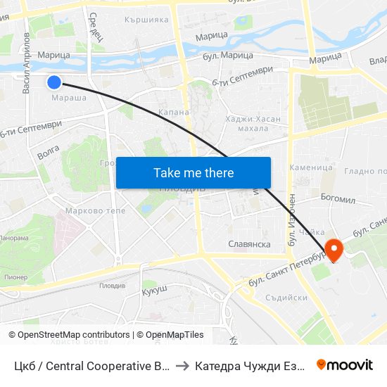 Цкб / Central Cooperative Bank (384) to Катедра Чужди Езици - АУ map