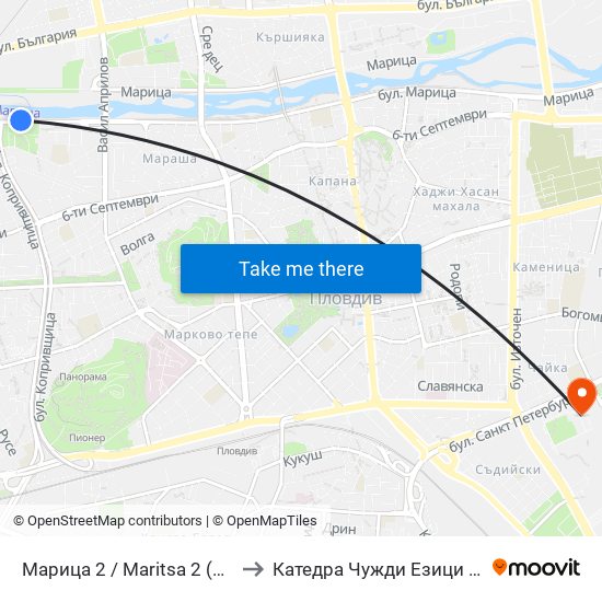 Марица 2 / Maritsa 2 (386) to Катедра Чужди Езици - АУ map