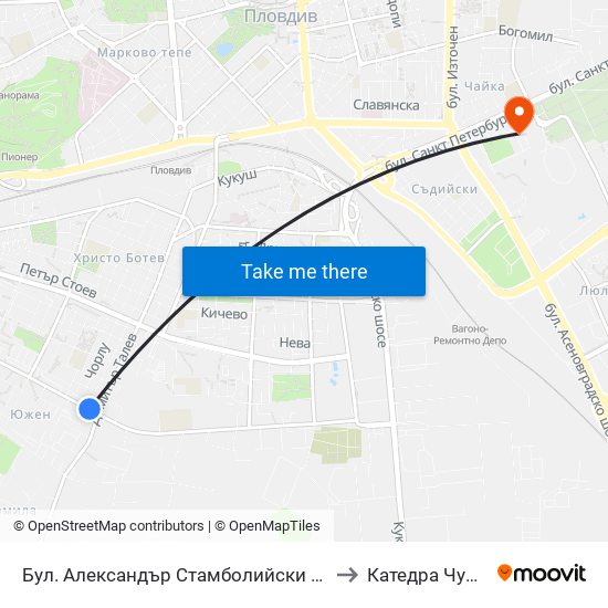 Бул. Александър Стамболийски / Alexander Stamboliyski Blvd. (19) to Катедра Чужди Езици - АУ map