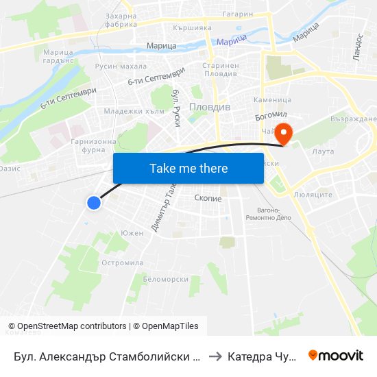 Бул. Александър Стамболийски / Alexander Stamboliyski Blvd. (34) to Катедра Чужди Езици - АУ map