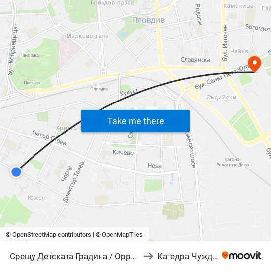 Срещу Детската Градина / Opposite the Kindergarten (36) to Катедра Чужди Езици - АУ map