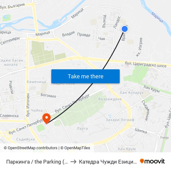 Паркинга / the Parking (159) to Катедра Чужди Езици - АУ map