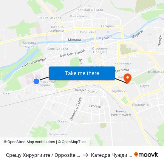 Срещу Хирургиите / Opposite the Surgeries (151) to Катедра Чужди Езици - АУ map