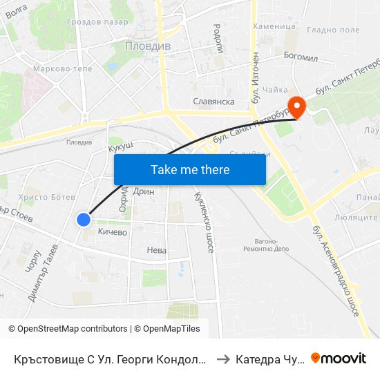 Кръстовище С Ул. Георги Кондолов / Junction With Georgi Kondolov St. (59) to Катедра Чужди Езици - АУ map