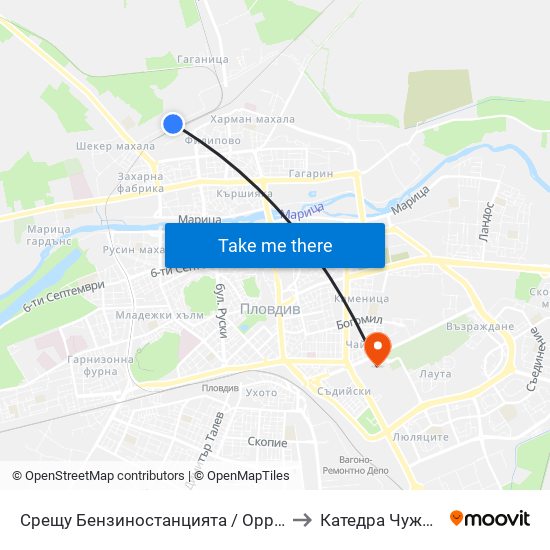 Срещу Бензиностанцията / Opposite the Gas Station (454) to Катедра Чужди Езици - АУ map