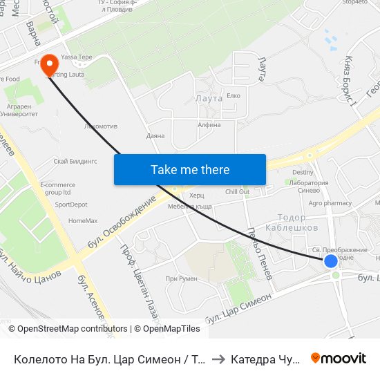 Колелото На Бул. Цар Симеон / Tsar Simeon Blvd Roundabout (1032) to Катедра Чужди Езици - АУ map