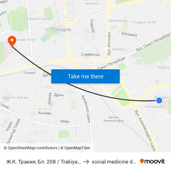 Ж.К. Тракия, Бл. 208 / Trakiya Qr, Bl. 208 (82) to social medicine department map