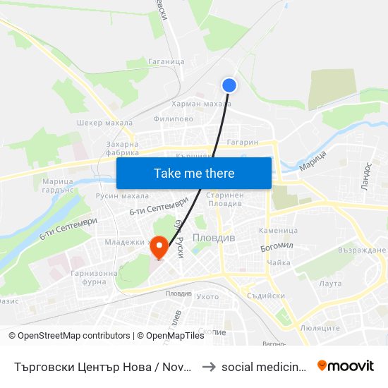 Търговски Център Нова / Nova Shopping Centre (228) to social medicine department map