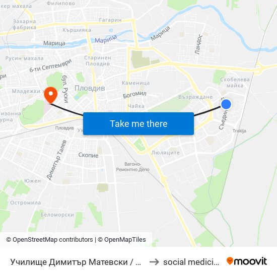 Училище Димитър Матевски / Dimitar Matevski School (112) to social medicine department map