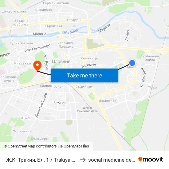 Ж.К. Тракия, Бл. 1 / Trakiya Qr, Bl. 1 (237) to social medicine department map