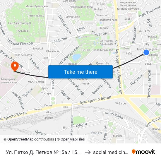 Ул. Петко Д. Петков №15а / 15a Petko D. Petkov St. (223) to social medicine department map