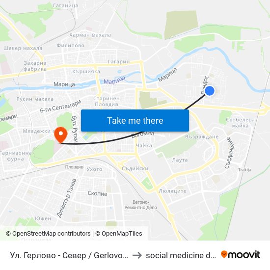 Ул. Герлово - Север / Gerlovo St - North (430) to social medicine department map
