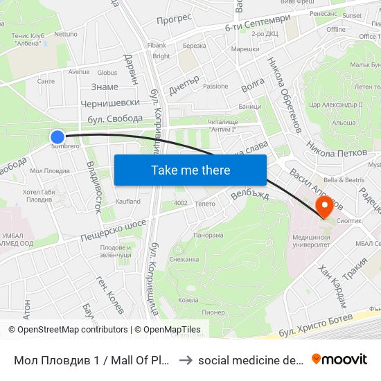 Мол Пловдив 1 / Mall Of Plovdiv 1 (242) to social medicine department map