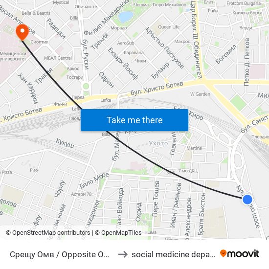 Срещу Омв / Opposite Omv (346) to social medicine department map