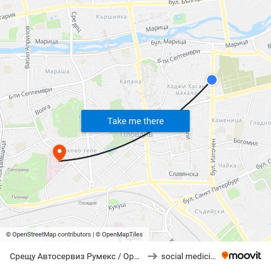 Срещу Автосервиз Румекс / Opposite Rumeks Car Service (437) to social medicine department map