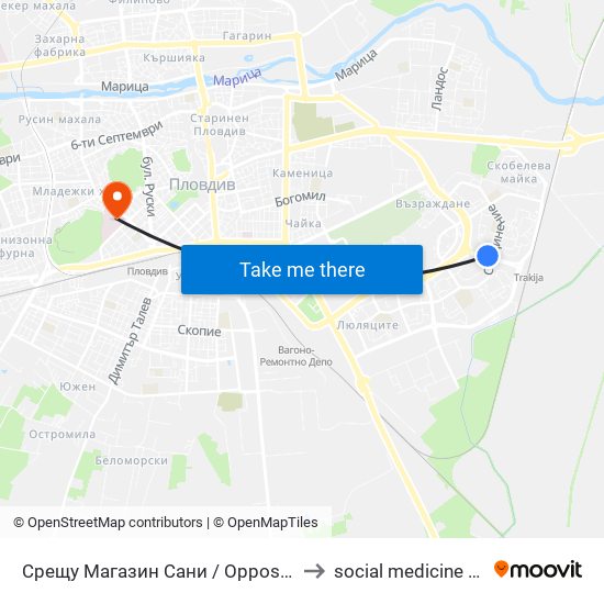 Срещу Магазин Сани / Opposite Sani Store (414) to social medicine department map