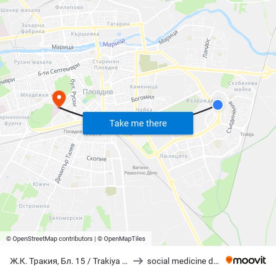 Ж.К. Тракия, Бл. 15 / Trakiya Qr, Bl. 15 (360) to social medicine department map