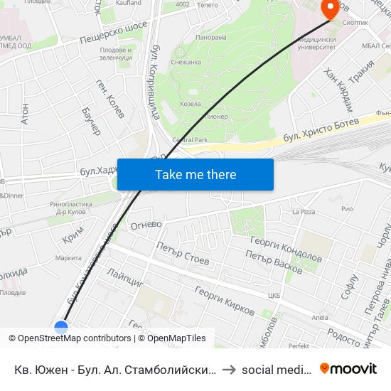 Кв. Южен - Бул. Ал. Стамболийски / Yuzhen Qr - Al. Stamboliyski Blvd (1015) to social medicine department map