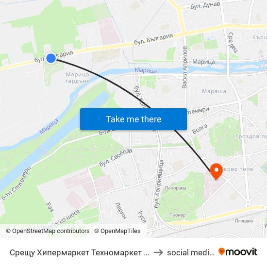 Срещу Хипермаркет Техномаркет / Opposite Technomarket Hypermarket (337) to social medicine department map