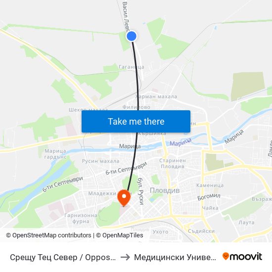 Срещу Тец Север / Opposite North Thermal Power Plant (1) to Медицински Университет (Medical University) map