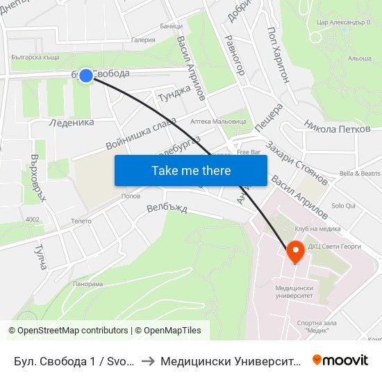 Бул. Свобода 1 / Svoboda Blvd. 1 (245) to Медицински Университет (Medical University) map