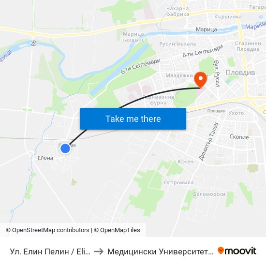 Ул. Елин Пелин / Elin Pelin St. (145) to Медицински Университет (Medical University) map