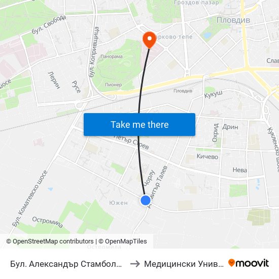 Бул. Александър Стамболийски / Alexander Stamboliyski Blvd. (19) to Медицински Университет (Medical University) map