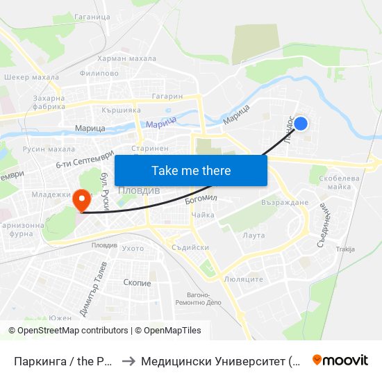 Паркинга / the Parking (159) to Медицински Университет (Medical University) map