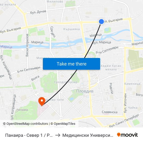 Панаира - Север 1 / Panaira - North 1 (185) to Медицински Университет (Medical University) map