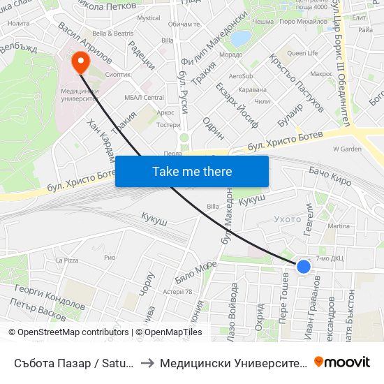 Събота Пазар / Saturday Market (377) to Медицински Университет (Medical University) map