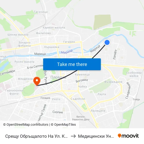 Обръщалото На Ул. Крайна / Turn Spot Of Krayna St. (411) to Медицински Университет (Medical University) map