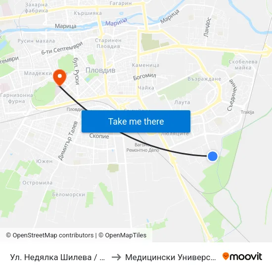 Ул. Недялка Шилева / Nedyalka Shileva St. (441) to Медицински Университет (Medical University) map