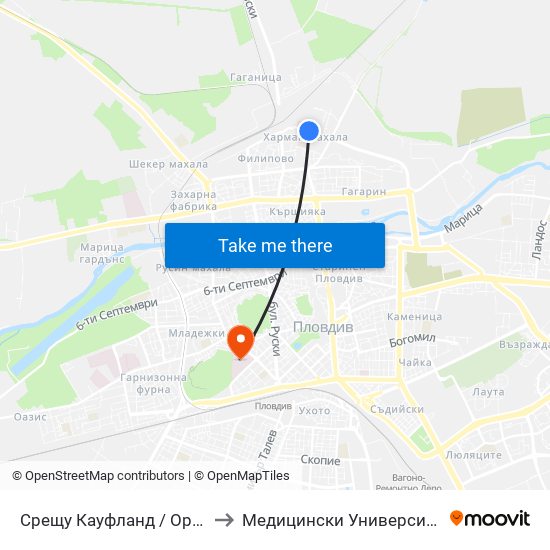 Срещу Кауфланд / Opposite Kaufland (462) to Медицински Университет (Medical University) map