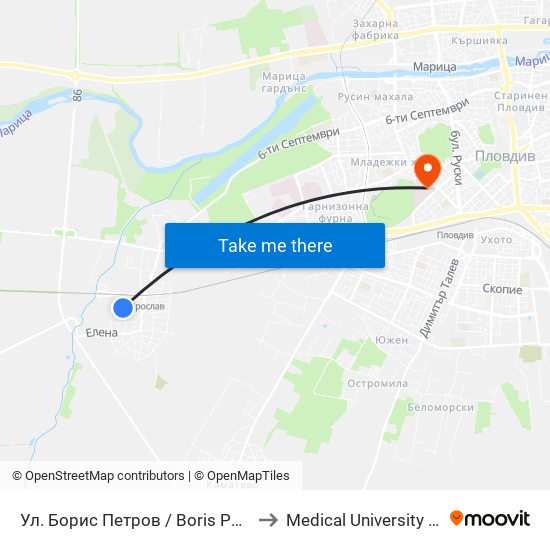 Ул. Борис Петров / Boris Petrov St. (179) to Medical University of Plovdiv map