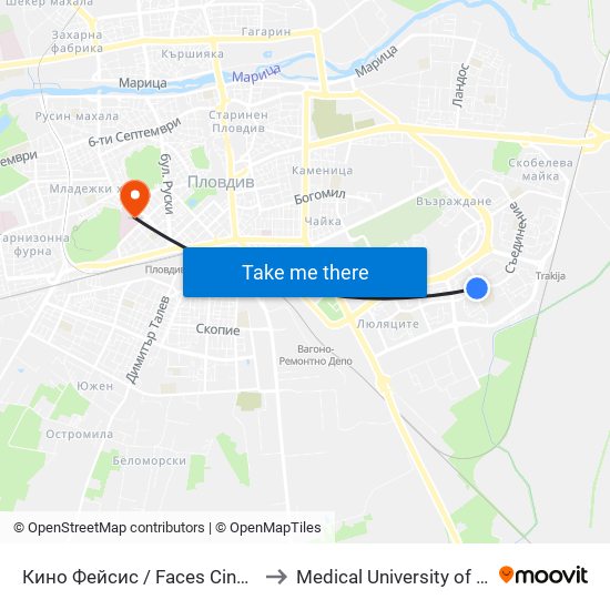 Кино Фейсис / Faces Cinema (79) to Medical University of Plovdiv map