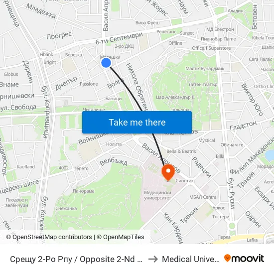 2-Ро Рпу / 2-Nd District Police Department (317) to Medical University of Plovdiv map