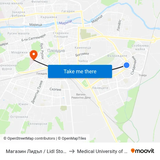 Магазин Лидъл / Lidl Store (359) to Medical University of Plovdiv map