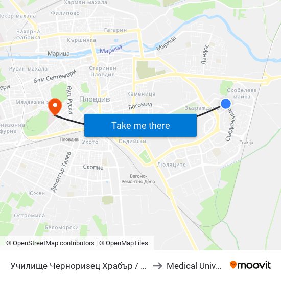 Училище Черноризец Храбър / Chernorizets Hrabar School (333) to Medical University of Plovdiv map