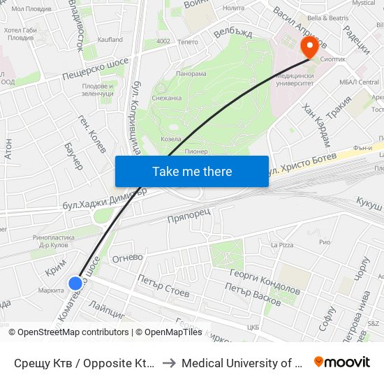 Срещу Ктв / Opposite Ktv (344) to Medical University of Plovdiv map