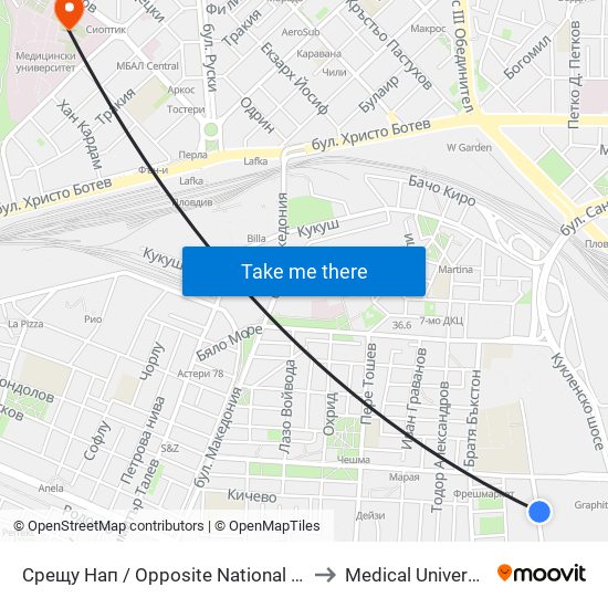 Срещу Нап / Opposite National Revenue Company (289) to Medical University of Plovdiv map