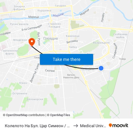 Колелото На Бул. Цар Симеон / Tsar Simeon Blvd Roundabout (1032) to Medical University of Plovdiv map