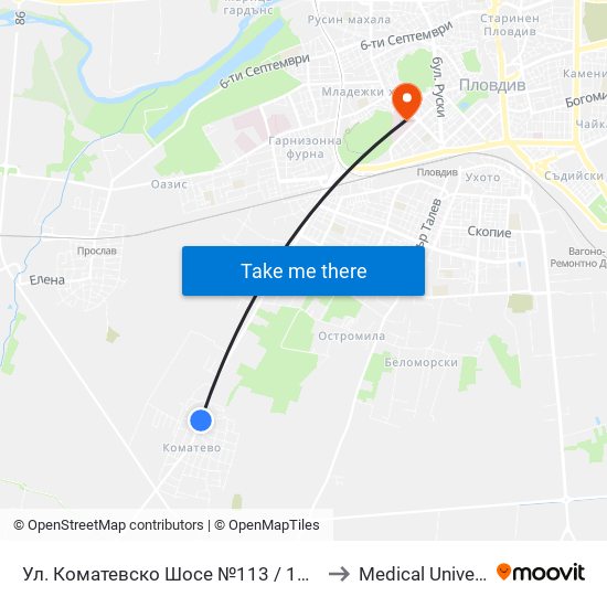 Ул. Коматевско Шосе №113 / 113 Komatevsko Shosse St. (417) to Medical University of Plovdiv map