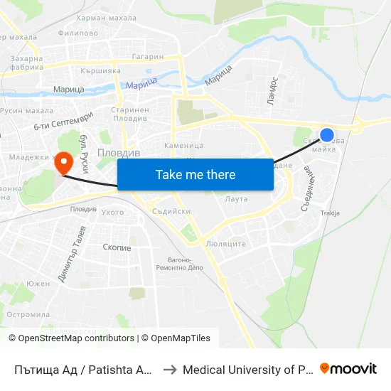 Patishta AD (355) to Medical University of Plovdiv map