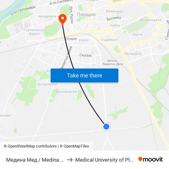 Медина Мед / Medina Med to Medical University of Plovdiv map