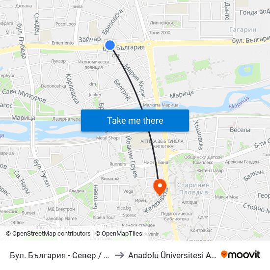 Бул. България - Север / Bulgaria Blvd - North (89) to Anadolu Üniversitesi AÖF Bulgaristan bürosu map