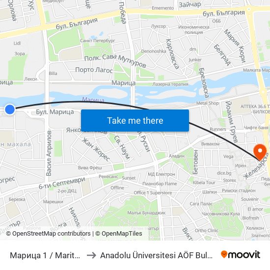 Марица 1 / Maritsa 1 (385) to Anadolu Üniversitesi AÖF Bulgaristan bürosu map
