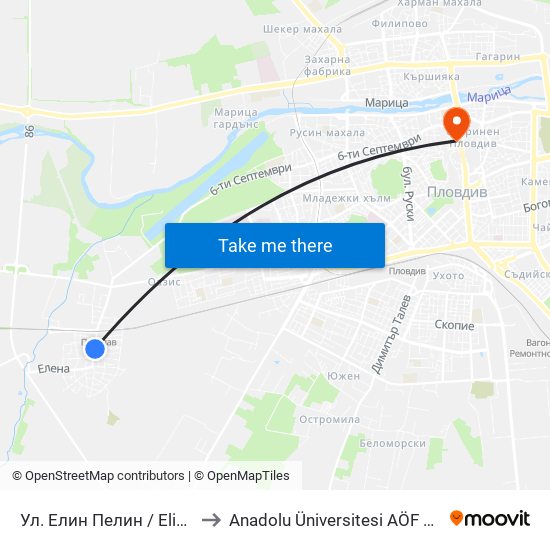Ул. Елин Пелин / Elin Pelin St. (145) to Anadolu Üniversitesi AÖF Bulgaristan bürosu map