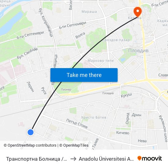 Транспортна Болница / Transport Hospital (23) to Anadolu Üniversitesi AÖF Bulgaristan bürosu map