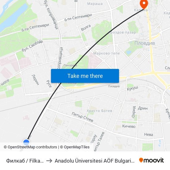 Филкаб / Filkab (24) to Anadolu Üniversitesi AÖF Bulgaristan bürosu map