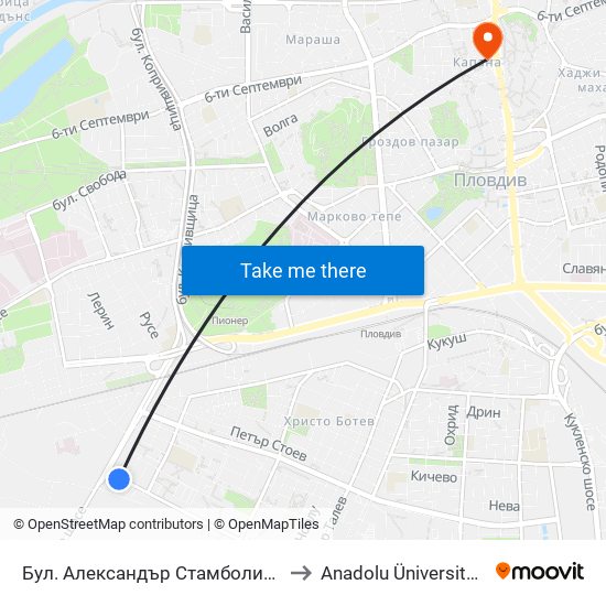 Бул. Александър Стамболийски / Alexander Stamboliyski Blvd. (34) to Anadolu Üniversitesi AÖF Bulgaristan bürosu map